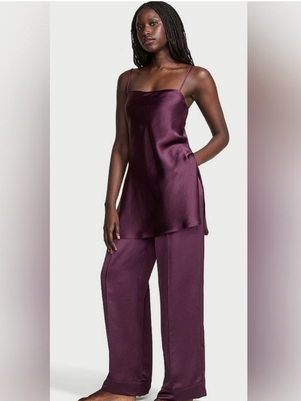 NEW Victoria's Secret Satin Loungewear Pants in Plum - L